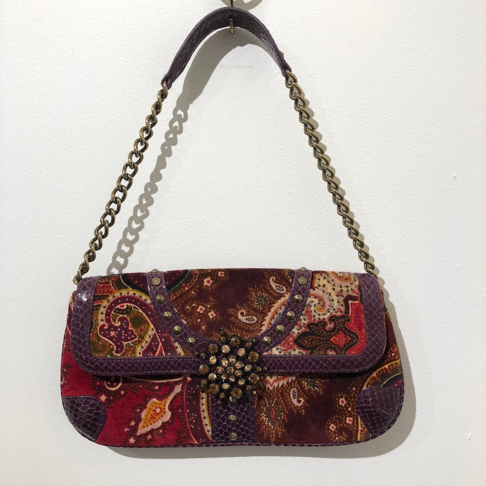 Isabella Fiore Paisley Embellished Red Clutch